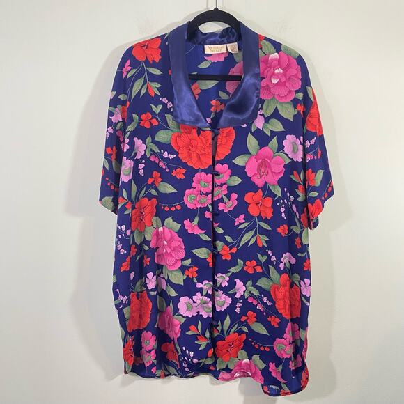 Vtg Victoria's Secret Gold Tag Multicolor Floral Button Up Sleep Shirt Size M/L - Picture 1 of 7